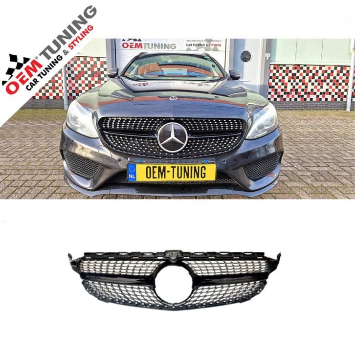 Mercedes-Benz C-Class W205 | BLACK DIAMOND GRILLE | camera, Auto-onderdelen, Carrosserie, Bumper, Mercedes-Benz, Voor, Nieuw, Ophalen of Verzenden