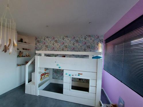 Hoogslaper/stapelbed in steigerhout - VanLonden, Huis en Inrichting, Slaapkamer | Bedden, Gebruikt, Eenpersoons, 90 cm, 200 cm