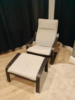 Fauteuil en voetenbank, zwartbruin/Knisa lichtbeige, Huis en Inrichting, Fauteuils, Ophalen