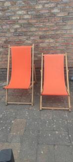 2 strandstoelen uit beukenhout, vintage en met een degelijke, Tuin en Terras, Ophalen, Zo goed als nieuw