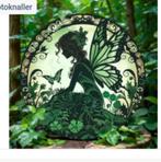 Vintage metalen bord rond Zittende elf groen (20cm), Huis en Inrichting, Verzenden, Nieuw