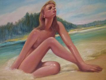 vintage schilderij naakt 70er jaren strand xl beschikbaar voor biedingen