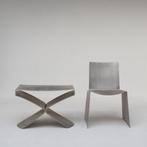 Chaise et table d'appoint en métal — Xavier Lust, 55 à 75 cm, Enlèvement ou Envoi, Utilisé, Métal ou Aluminium