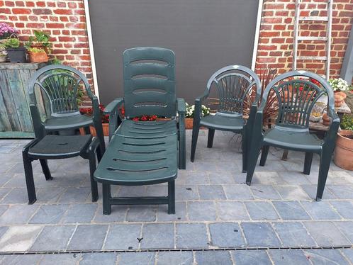 Set tuinstoelen kunststof groen, Tuin en Terras, Tuinstoelen, Zo goed als nieuw, Kunststof, Inklapbaar, Stapelbaar, Verstelbaar