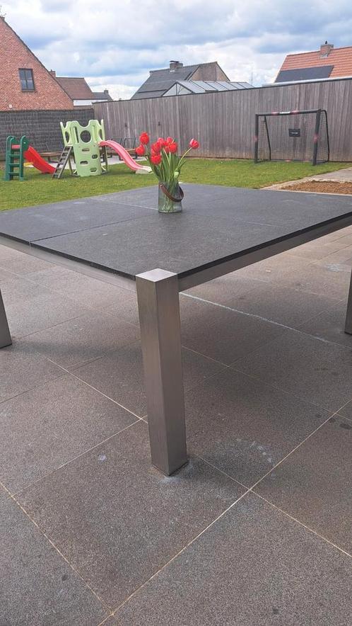 Inox tafel met granieten blad te koop, Tuin en Terras, Tuintafels, Zo goed als nieuw, Vierkant, Ophalen