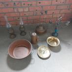Lot antiek koper kandelaar schaal kookpot olielamp koffiepot, Antiek en Kunst, Ophalen, Koper