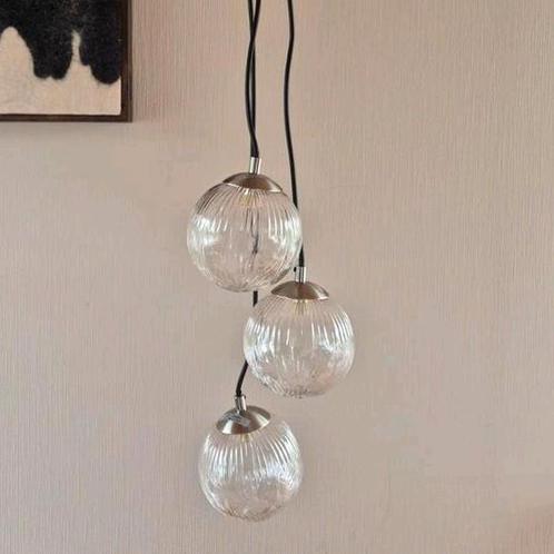 Hanglamp pendant 3 snoeren glas chic, Huis en Inrichting, Lampen | Hanglampen, Zo goed als nieuw, Glas, Ophalen