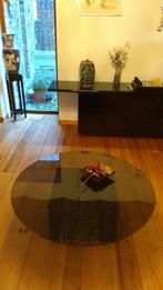 Ronde lage design salontafel van gerookt glas, Huis en Inrichting, Tafels | Salontafels, Ophalen, Design, Rond, Minder dan 50 cm