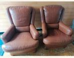 2 relax zetel kuipzetel fauteuil leder hout armstoel, Huis en Inrichting, Ophalen of Verzenden, Hout