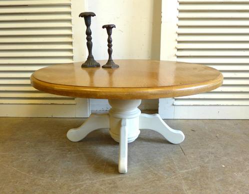 Prachtige ronde witte landelijke eiken salontafel, Huis en Inrichting, Tafels | Salontafels, Zo goed als nieuw, Minder dan 50 cm