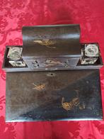 Gelakte schrijfmap met inleg en 2 kristallen inktpotten, Antiek en Kunst, Ophalen
