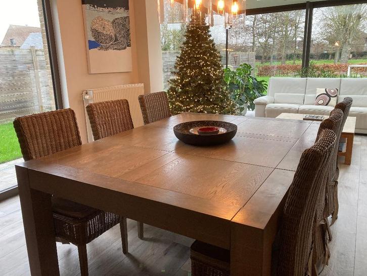 TAFEL MASSIEF EIKEN VERGRIJSD, Huis en Inrichting, Tafels | Eettafels, Gebruikt, Eikenhout, Ophalen