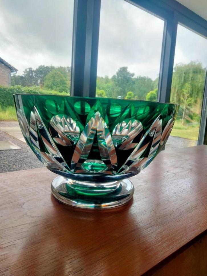 Brocante grote coupe schaal kristal VSL Val Saint Lambert, Antiek en Kunst, Antiek | Glaswerk en Kristal, Ophalen