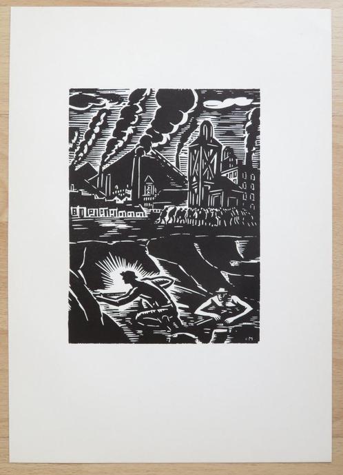 Houtsnede van Frans Masereel: MIJNWERKERS IN WINTERSLAG, Antiek en Kunst, Kunst | Etsen en Gravures, Verzenden