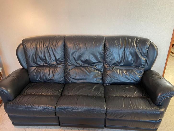 Lederen 3-zit met 2 relaxen, Huis en Inrichting, Zetels | Zetels, Gebruikt, Rechte bank, Driepersoons, 200 tot 250 cm, 75 tot 100 cm
