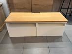 Meuble TV IKEA – Blanc & Plateau effet chêne – Très bon état, Enlèvement, Comme neuf, Chêne