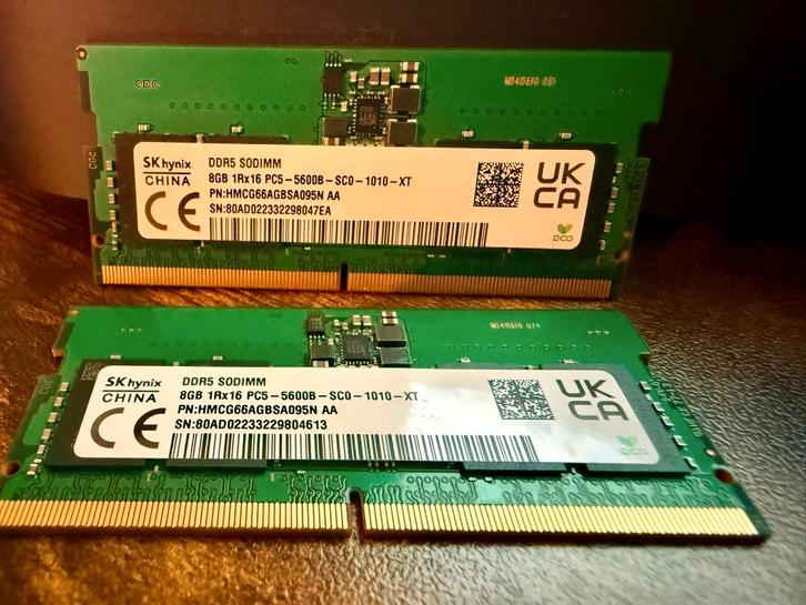 16GB (2x8GB) DDR5 laptop RAM SODIMM 5600MHZ, Informatique & Logiciels, Mémoire RAM, Comme neuf, Laptop, 16 GB, DDR5, Enlèvement
