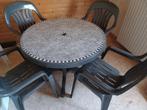 Tuinset met ronde tafel en 4 stoelen in zeer goede staat, Tuin en Terras, Tuinsets en Loungesets, Ophalen, 4 zitplaatsen, Kunststof