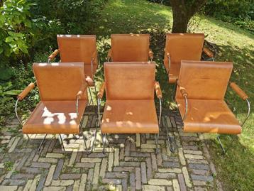 Set van 6 originele Arrben Italy designstoelen–Leer & Chroom beschikbaar voor biedingen
