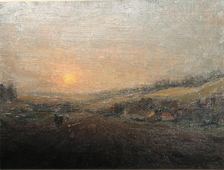 Eugeen Uytterhaeghe (1929-2017): Zonsondergang (O/D, 54x44), Antiek en Kunst, Kunst | Schilderijen | Klassiek, Ophalen of Verzenden