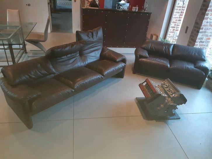 Maralunga 3 en 2 zit leder, Maison & Meubles, Canapés | Sofas & Chaises Longues, Comme neuf, Cuir, Enlèvement