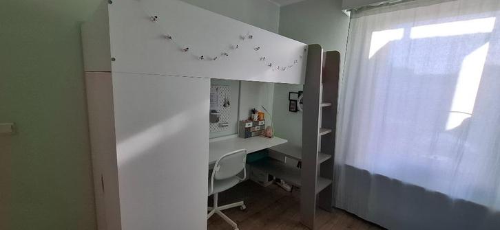 Hoogslaper met bureau, kast en matras, Huis en Inrichting, Slaapkamer | Stapelbedden en Hoogslapers, Gebruikt, Hoogslaper, 90 cm
