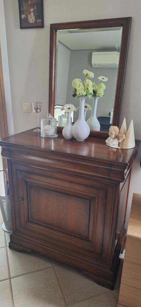 Dressoir donkerbruin - kersenhout - met bijbehorende spiegel, Huis en Inrichting, Kasten | Dressoirs, Gebruikt, 50 tot 100 cm