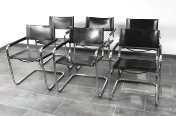 Set van 6 zwarte buisframe S34 (Mart Stam) stoelen