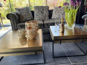 NIEUWE SALONTAFELS set van 2 goud alu met zwart onderstel, Huis en Inrichting, Tafels | Salontafels, Ophalen, 50 tot 100 cm, Vierkant
