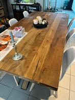 Zware tafel in mango hout met 6 witte stoelen, Ophalen of Verzenden