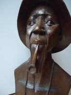 c1950 CONGO statue congolaise bois tropical homme à la pipe, Enlèvement ou Envoi