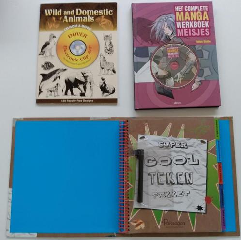 Jeugd Manga werkboeken, dieren clip-arts en tekenpakket map, Hobby & Loisirs créatifs, Dessin, Comme neuf, Papier, Carnet de croquis ou à dessin