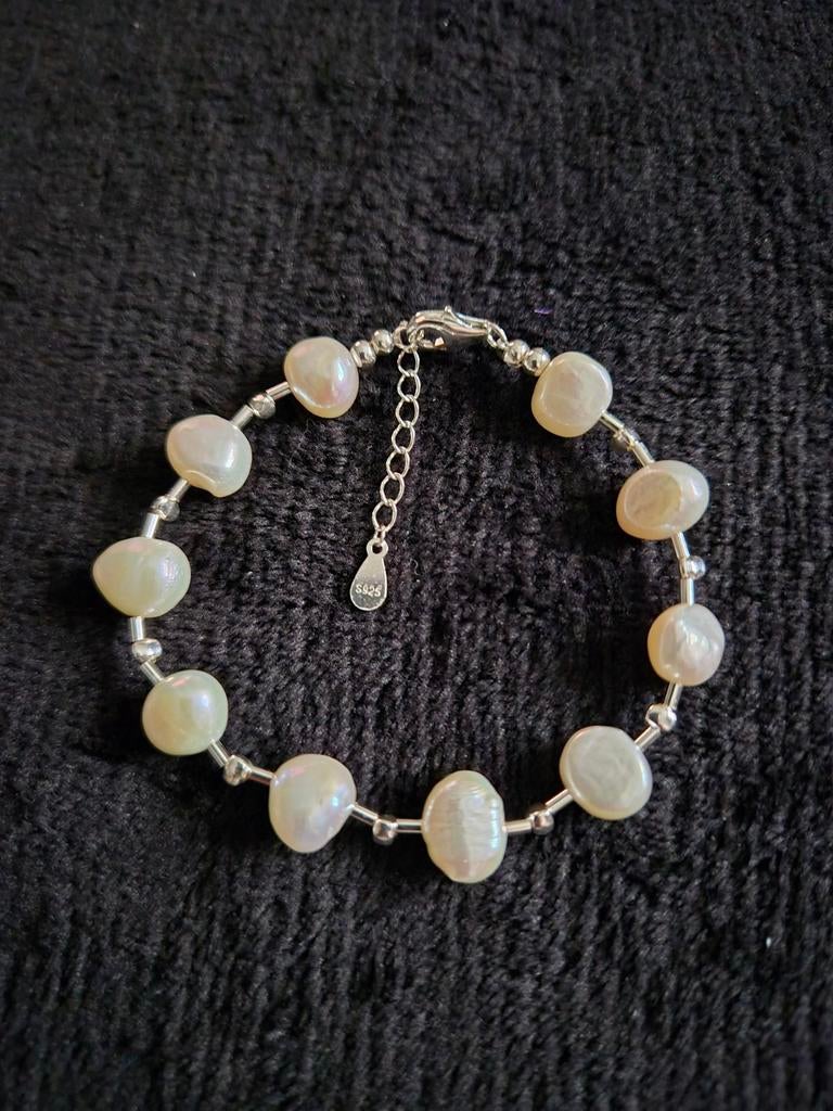 Nieuwe zilveren armband met parels, Ophalen of Verzenden, Nieuw, Zilver, Zilver