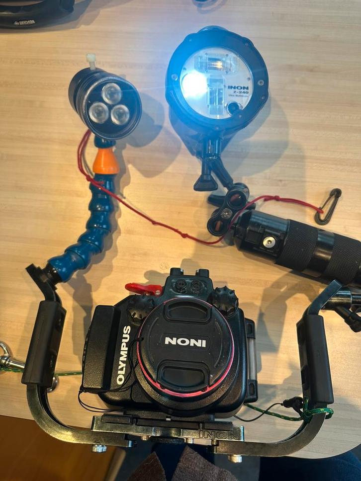 Pen Camera en onderwaterhuis met flitser en videolamp, Watersport en Boten, Duiken, Onderwaterhuis of Camera, Ophalen of Verzenden