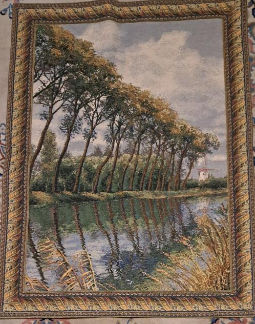 Kanaal in Vlaanderen Bomen & Molen Wandtapijt/ Wandkleed, Antiquités & Art, Tapis & Textile, Enlèvement