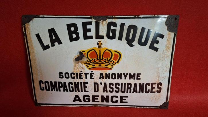 Emaille reclame bord La Belgique verzekeringen, Verzamelen, Merken en Reclamevoorwerpen, Gebruikt, Reclamebord, Ophalen of Verzenden