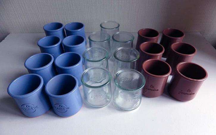 Youghurtpotjes ‘La Fermière’: €.0,30 p/st., Huis en Inrichting, Keuken | Servies, Zo goed als nieuw, Glas, Ophalen
