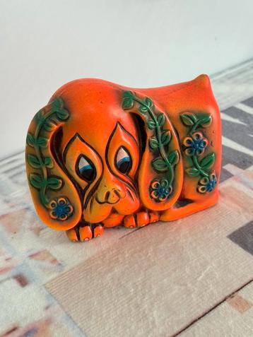 Retro Vintage bloemen hond spaarpot beeldje keramiek hondje beschikbaar voor biedingen