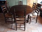 Massief eiken uitschuifbare eettafel + 6 stoelen, Huis en Inrichting, Ophalen, Gebruikt, Landelijke en rustieke stijl, 4 tot 6 stoelen