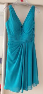 robe soirée croisé drapé turquoise niveau genoux T38, Comme neuf, Taille 38/40 (M), Bleu, Enlèvement ou Envoi