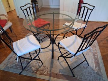 Table en verre avec 4 chaises, Maison & Meubles, Tables | Tables à manger, 100 à 150 cm, Quatre personnes, Rond, Comme neuf