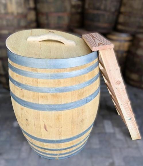 Eiken wijnvat 400L - Dompelbad - Ijsbad - Met trapje - zitje, Tuin en Terras, Regentonnen, Zo goed als nieuw, Hout, 150 liter of meer