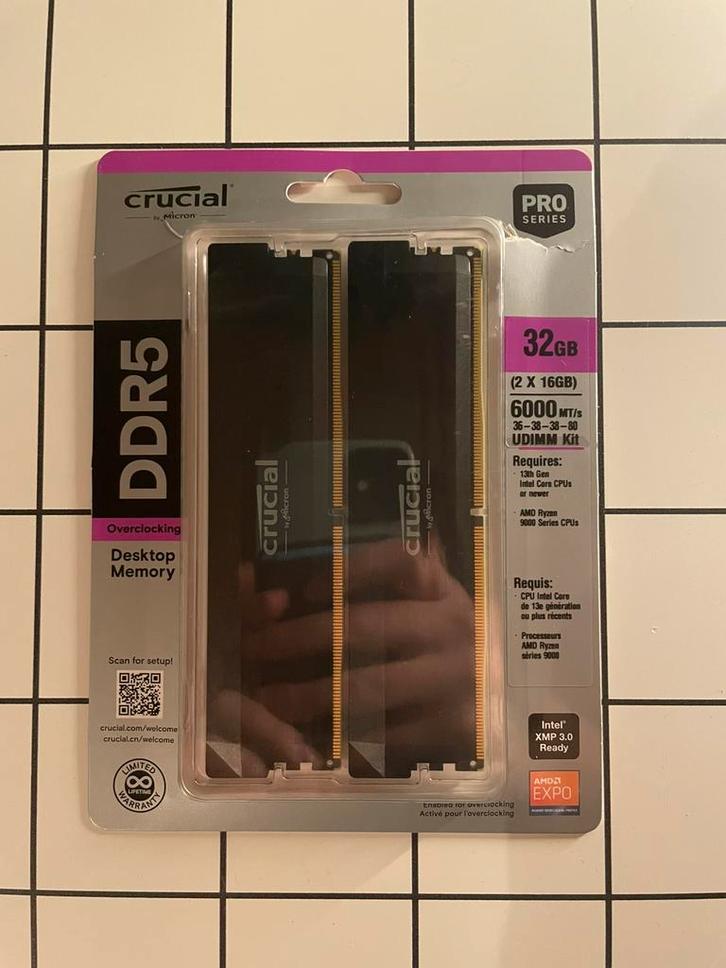 Kit de mémoire DDR5 Crucial Pro 32 (2x16 GB) 6000MHz CL36, Informatique & Logiciels, Mémoire RAM, Desktop, 32 GB, DDR5, Enlèvement ou Envoi