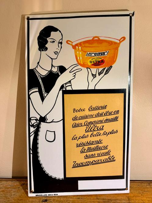 Plaque Émaillée Casserole Ultra de 1934 ⚠️ Reproduction, Verzamelen, Merken en Reclamevoorwerpen, Gebruikt, Ophalen of Verzenden