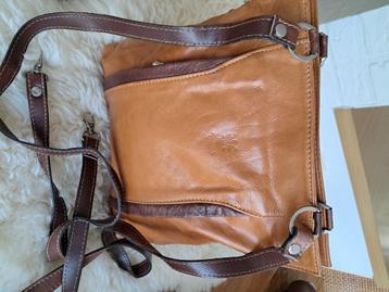 Cognackleur vintage lederen handtas, Ophalen of Verzenden, Zo goed als nieuw, Bruin, Handtas