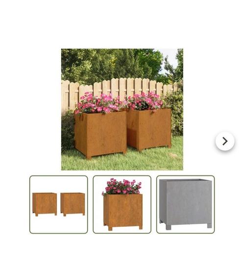Plantenbakken met poten 2 st roestig 42x40x43 cm cortenstaal, Tuin en Terras, Bloembakken en Plantenbakken, Nieuw, Metaal, Tuin