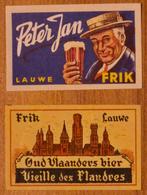 Vlaamse Brouwerij Frik 2 oude luciferetiketten Lauwe, Ophalen of Verzenden, Zo goed als nieuw, Overige typen, Overige merken