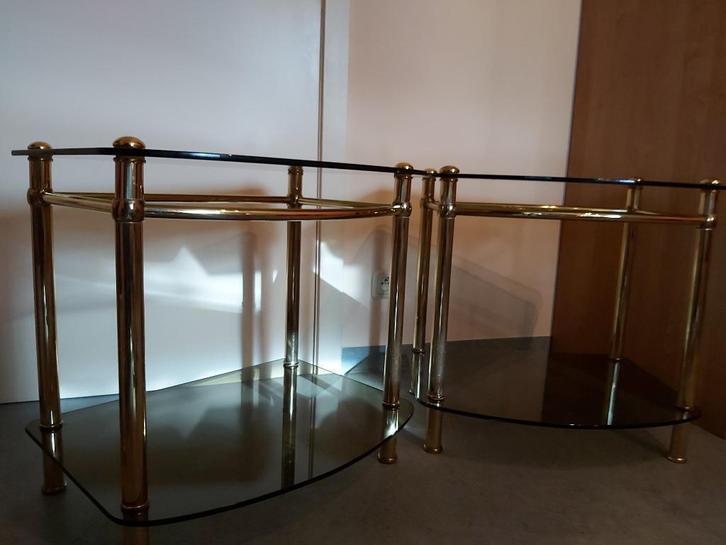 Bijzettafeltjes, Huis en Inrichting, Tafels | Bijzettafels, Zo goed als nieuw, Overige vormen, 45 tot 60 cm, 55 tot 75 cm, Glas