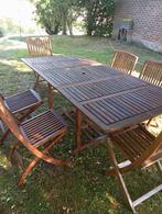 Hoogwaardige teakhouten tafel met 6 stoelen, Tuin en Terras, Tuintafels, Ophalen