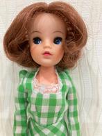 Oude SINDY PEDIGREE pop in groen-geruit kleedje (jaren 70), Verzamelen, Poppen, Ophalen of Verzenden, Pop